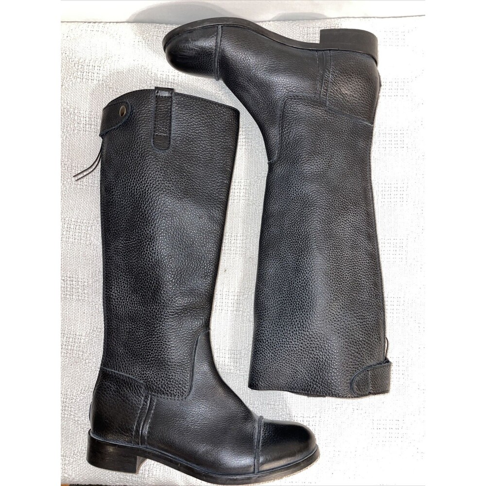 J. Crew Italy Knee Boots Women’s 5.5 B Black Leather Zip Back Block Heel Pebbled